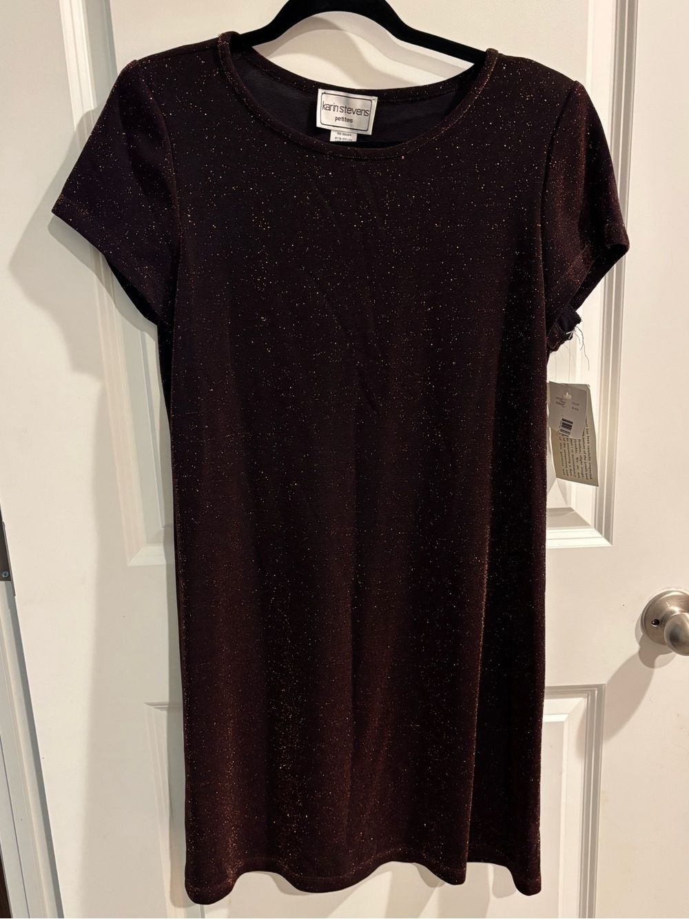 Vintage 90s Karin Stevens Glitter Shimmer Dress Metallic Knit Bronze Petite
